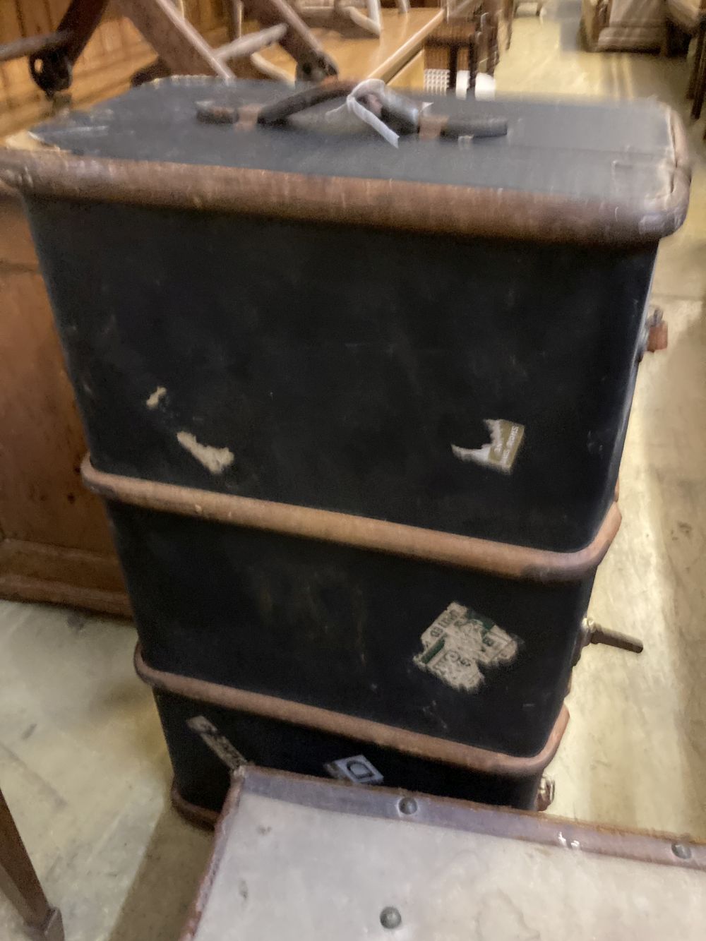 Two vintage canvas covered travelling trunks, widest 90cm
